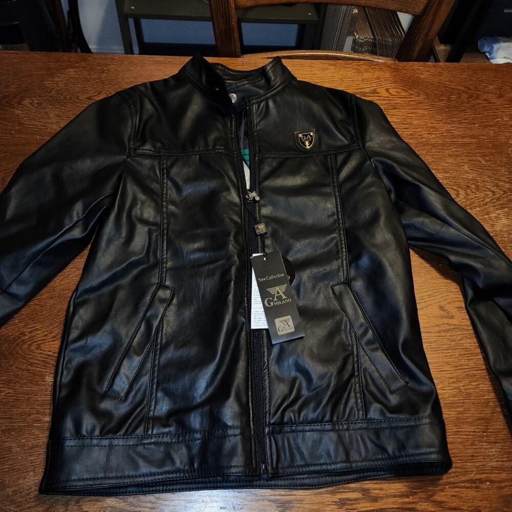 A G MILANO NWT MENS SIZE SMALL BLACK LEATHER BIKER JACKET COAT